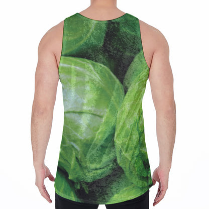 Green Cabbage Print Men's Velvet Tank Top