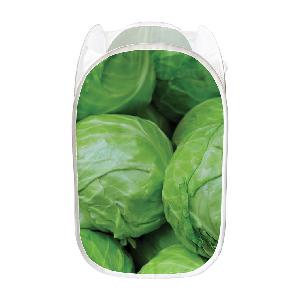 Green Cabbage Print Mesh Laundry Hamper