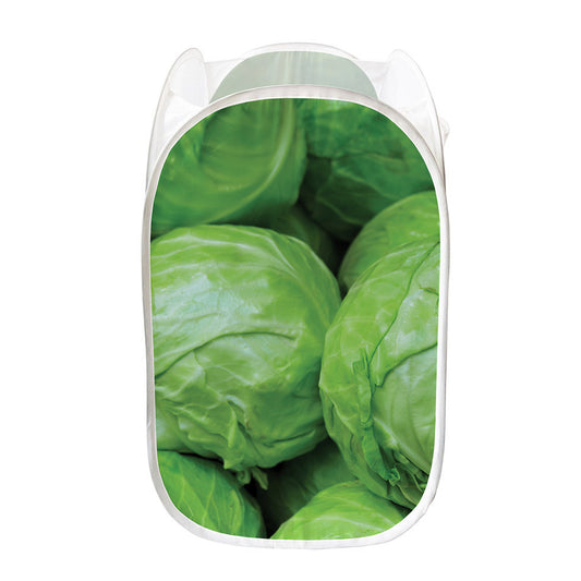 Green Cabbage Print Mesh Laundry Hamper