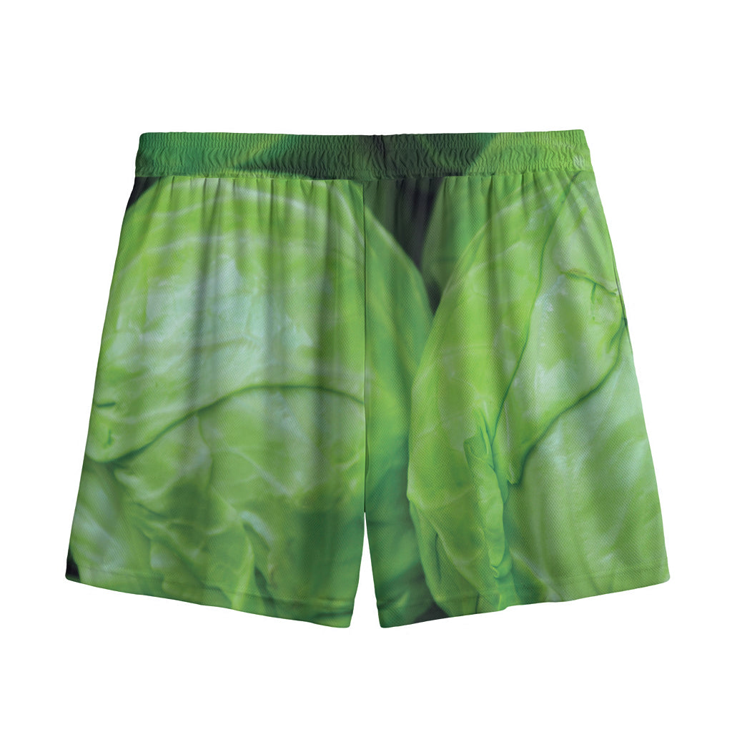 Green Cabbage Print Mesh Shorts