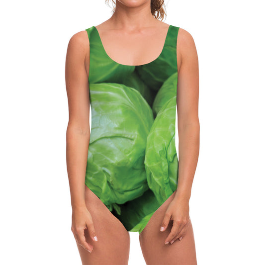 Green Cabbage Print One Piece Swimsuit