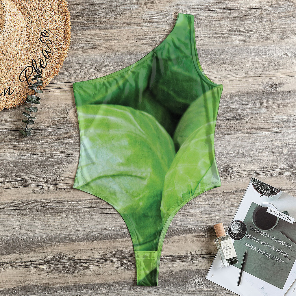 Green Cabbage Print One Shoulder Bodysuit