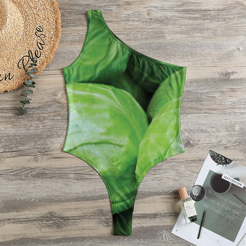 Green Cabbage Print One Shoulder Bodysuit
