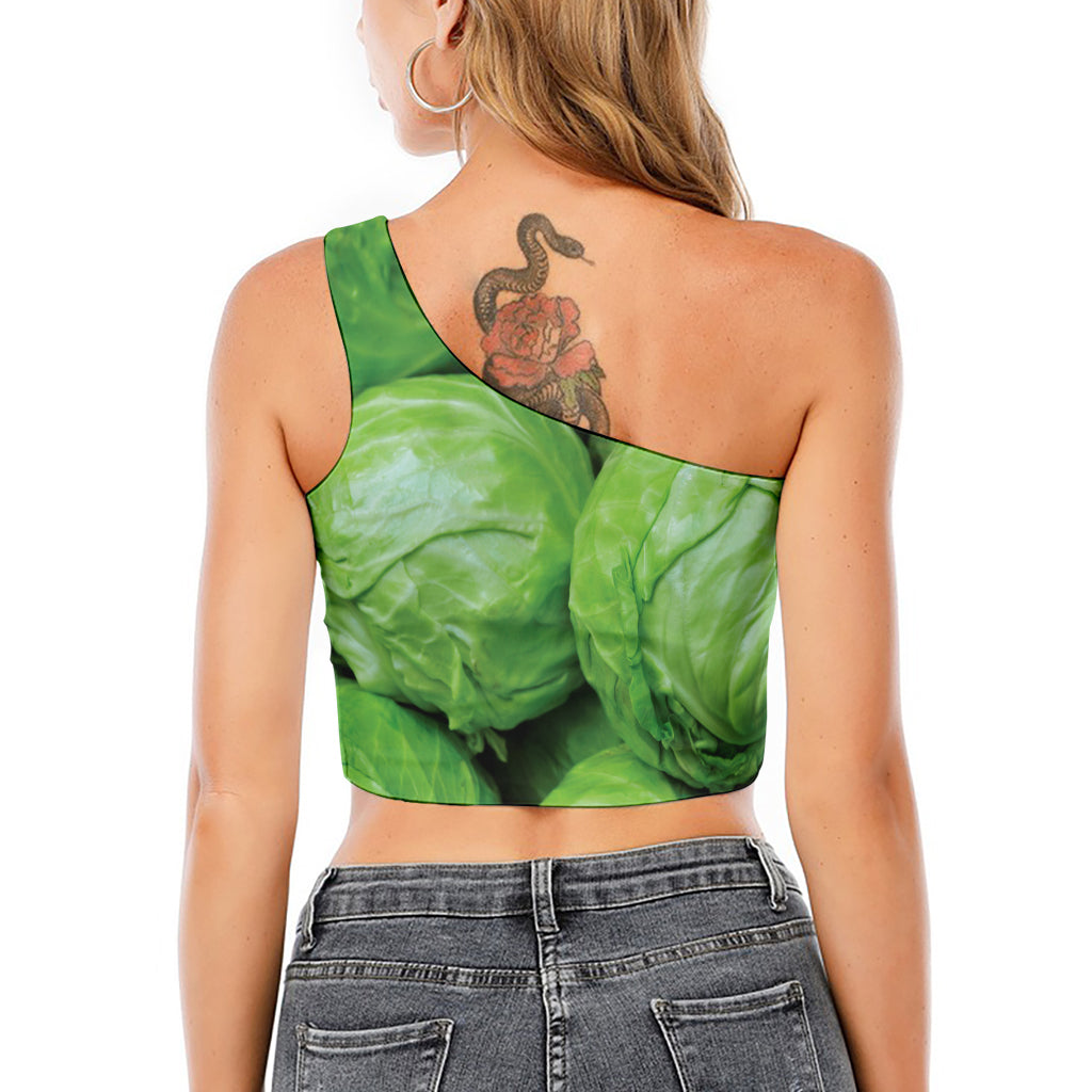 Green Cabbage Print One Shoulder Crop Top