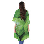 Green Cabbage Print Open Front Beach Cover Up