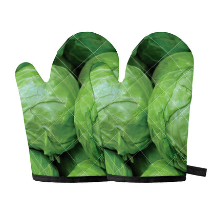 Green Cabbage Print Oven Mitts