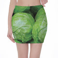 Green Cabbage Print Pencil Mini Skirt