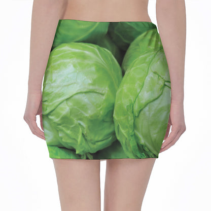 Green Cabbage Print Pencil Mini Skirt