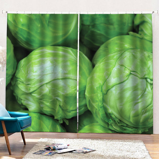 Green Cabbage Print Pencil Pleat Curtains