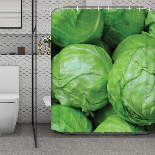 Green Cabbage Print Polyester Shower Curtain