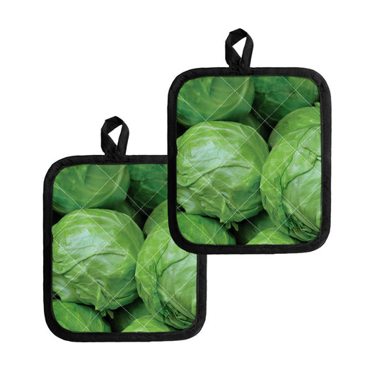 Green Cabbage Print Pot Holders