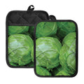 Green Cabbage Print Pot Holders With Pocket