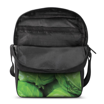 Green Cabbage Print Rectangular Crossbody Bag