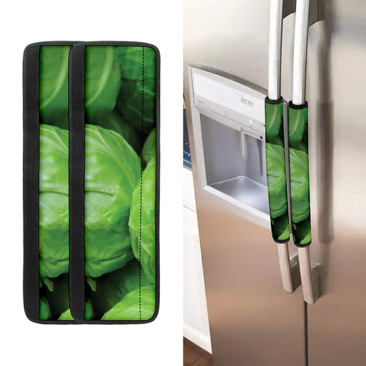 Green Cabbage Print Refrigerator Handle Covers
