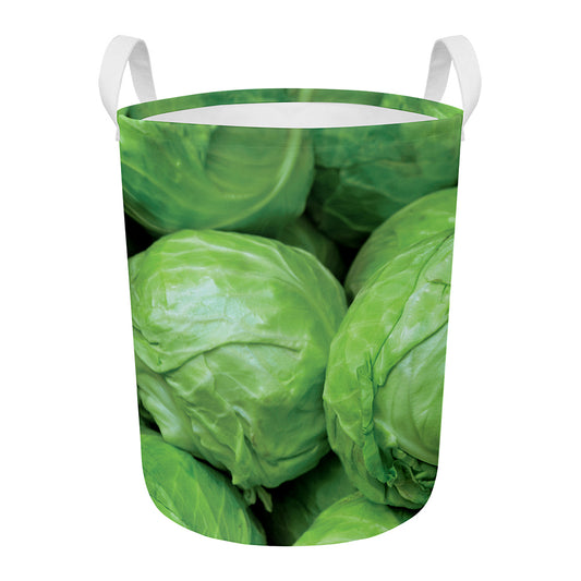 Green Cabbage Print Round Laundry Basket