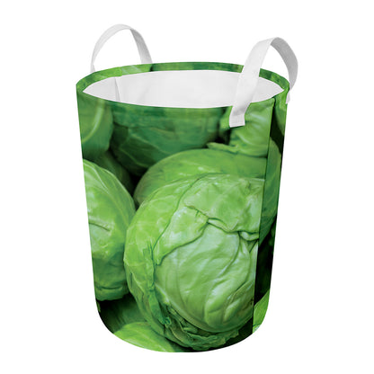 Green Cabbage Print Round Laundry Basket