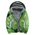 Green Cabbage Print Sherpa Lined Zip Up Hoodie