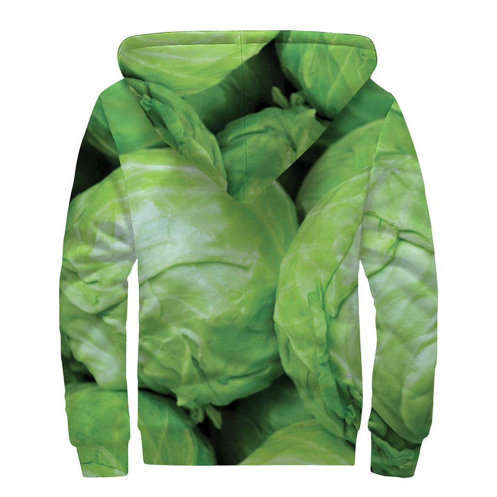 Green Cabbage Print Sherpa Lined Zip Up Hoodie