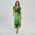 Green Cabbage Print Short Sleeve Maxi Dress