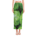 Green Cabbage Print Side Slit Maxi Skirt
