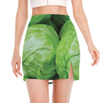 Green Cabbage Print Side Slit Mini Skirt