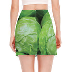 Green Cabbage Print Side Slit Mini Skirt