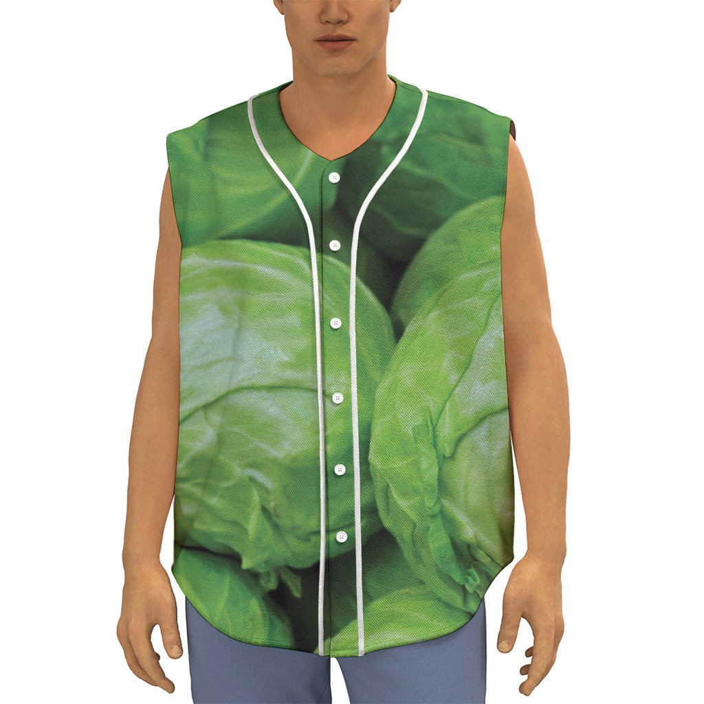 Green Cabbage Print Sleeveless Baseball Jersey