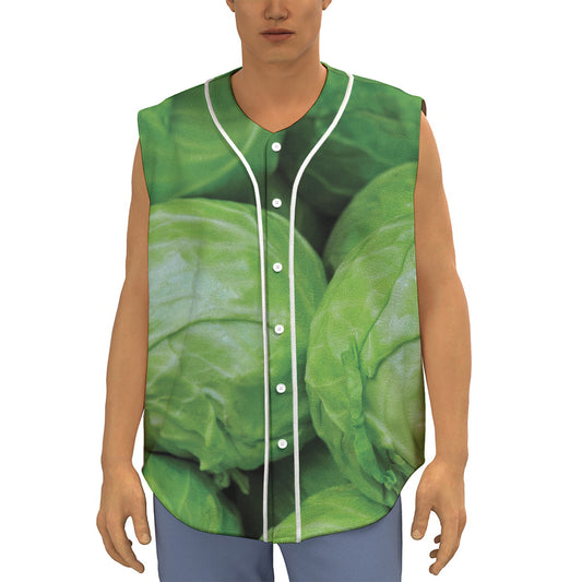 Green Cabbage Print Sleeveless Baseball Jersey