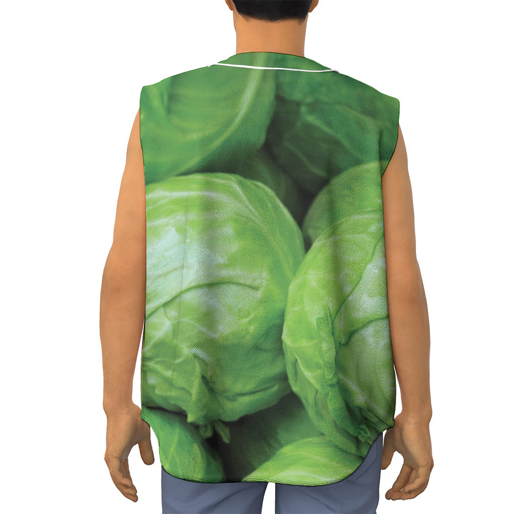 Green Cabbage Print Sleeveless Baseball Jersey