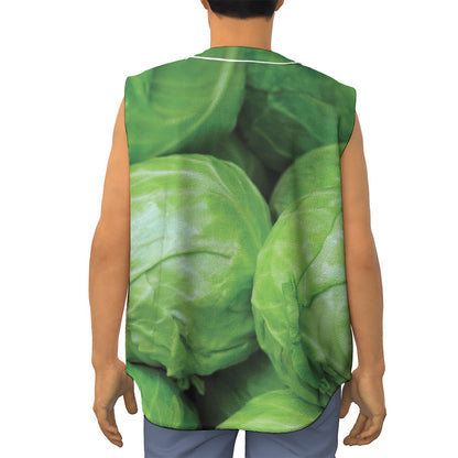 Green Cabbage Print Sleeveless Baseball Jersey