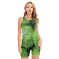 Green Cabbage Print Sleeveless One Piece Swimsuit