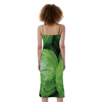 Green Cabbage Print Slim Fit Midi Cami Dress