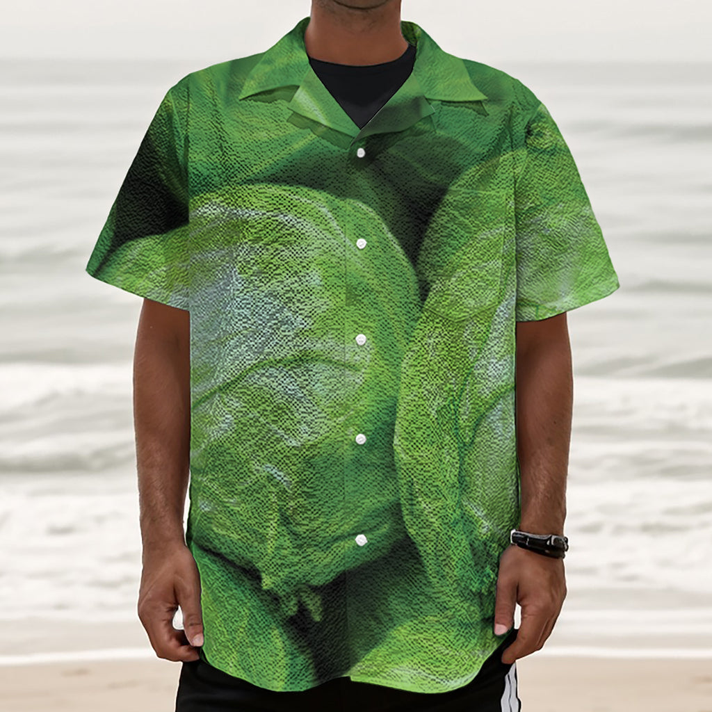 Green Cabbage Print Textured Short Sleeve Shirt