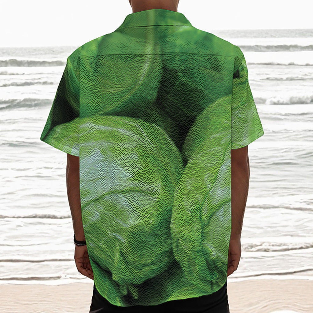 Green Cabbage Print Textured Short Sleeve Shirt