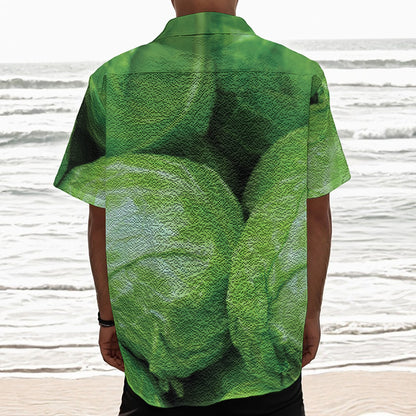 Green Cabbage Print Textured Short Sleeve Shirt