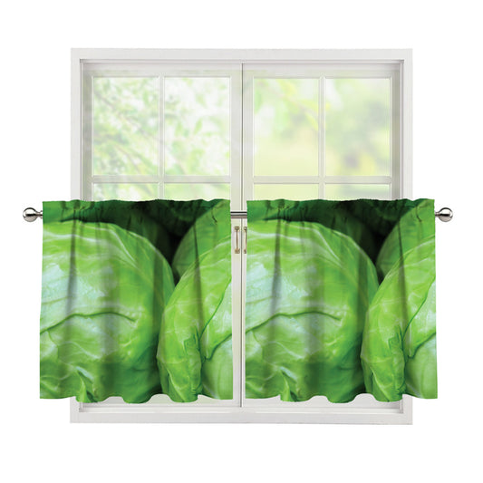 Green Cabbage Print Tier Curtains