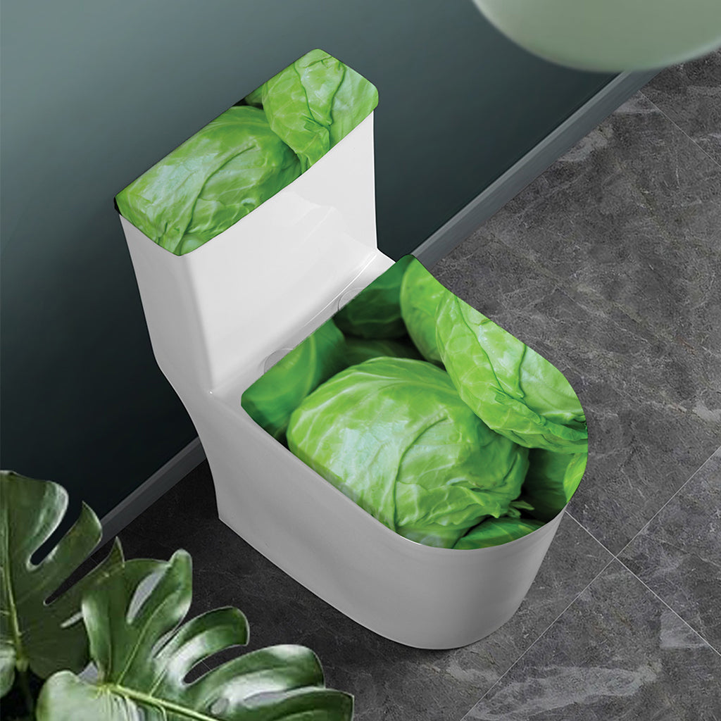 Green Cabbage Print Toilet Lid And Tank Cover Set