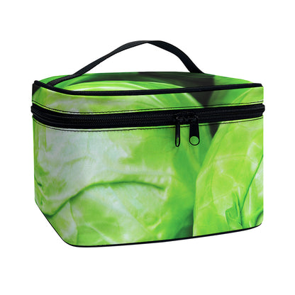 Green Cabbage Print Travel Makeup Bag