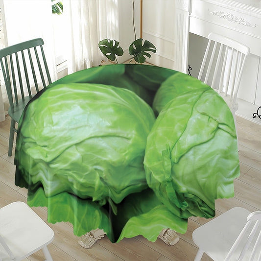 Green Cabbage Print Waterproof Round Tablecloth