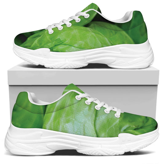 Green Cabbage Print White Chunky Shoes