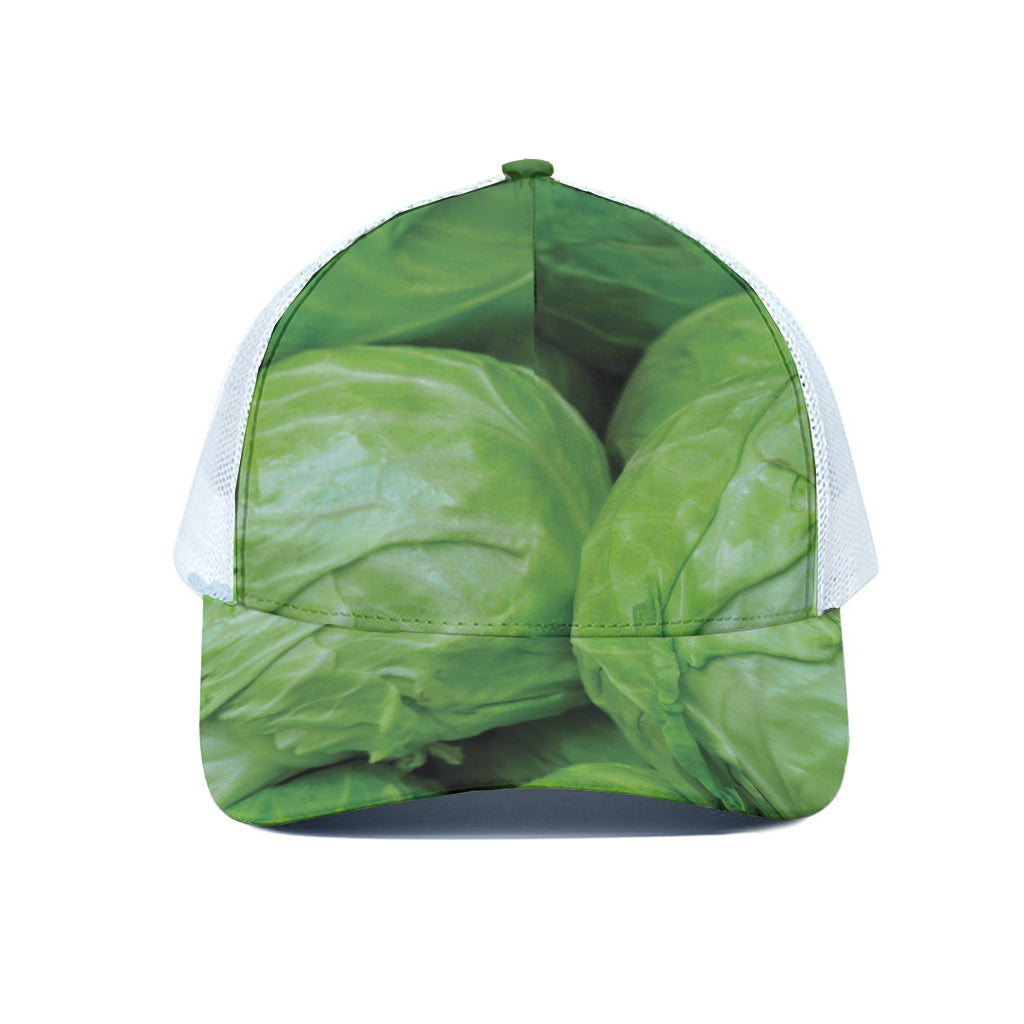 Green Cabbage Print White Mesh Trucker Cap