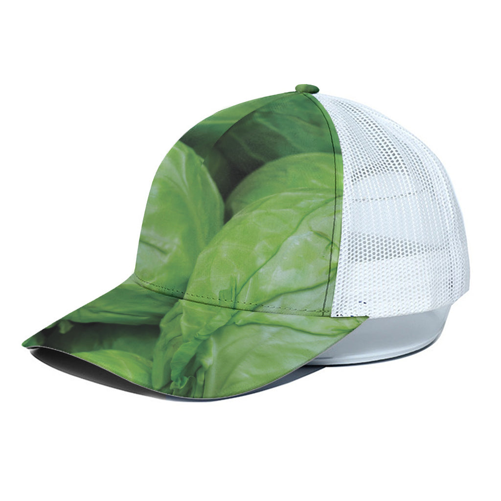 Green Cabbage Print White Mesh Trucker Cap