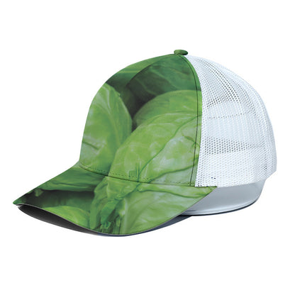 Green Cabbage Print White Mesh Trucker Cap