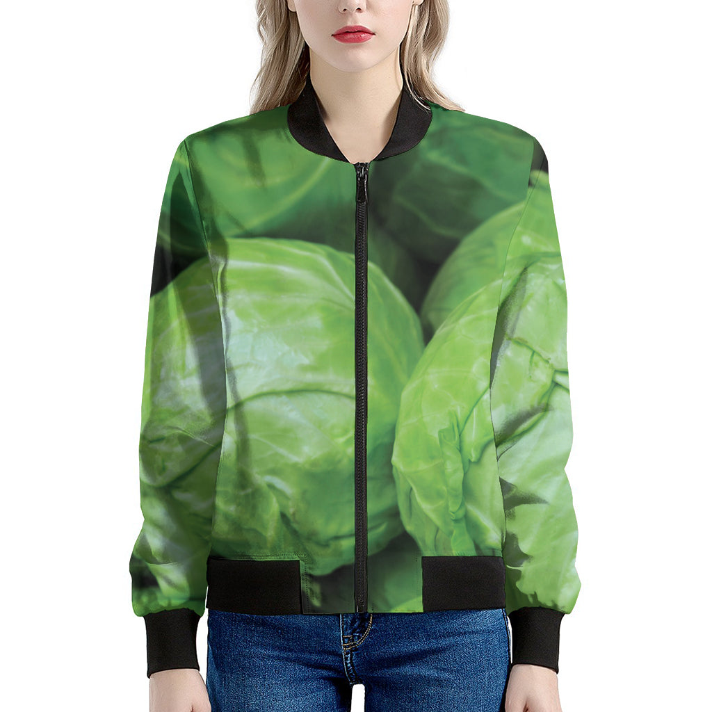 Green Cabbage Print Women's Bomber Jacket