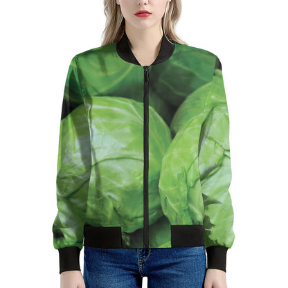 Green Cabbage Print Women's Bomber Jacket