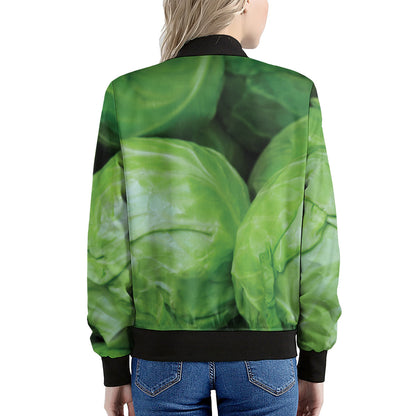 Green Cabbage Print Women's Bomber Jacket