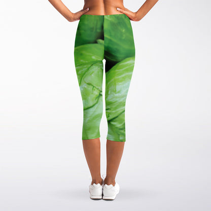 Green Cabbage Print Women's Capri Leggings