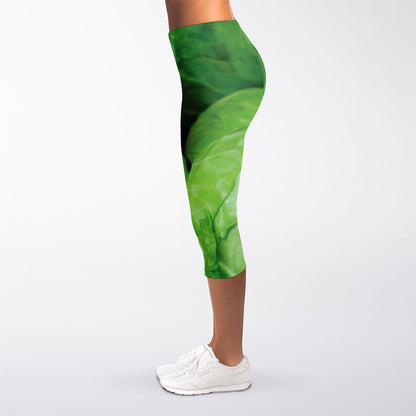 Green Cabbage Print Women's Capri Leggings