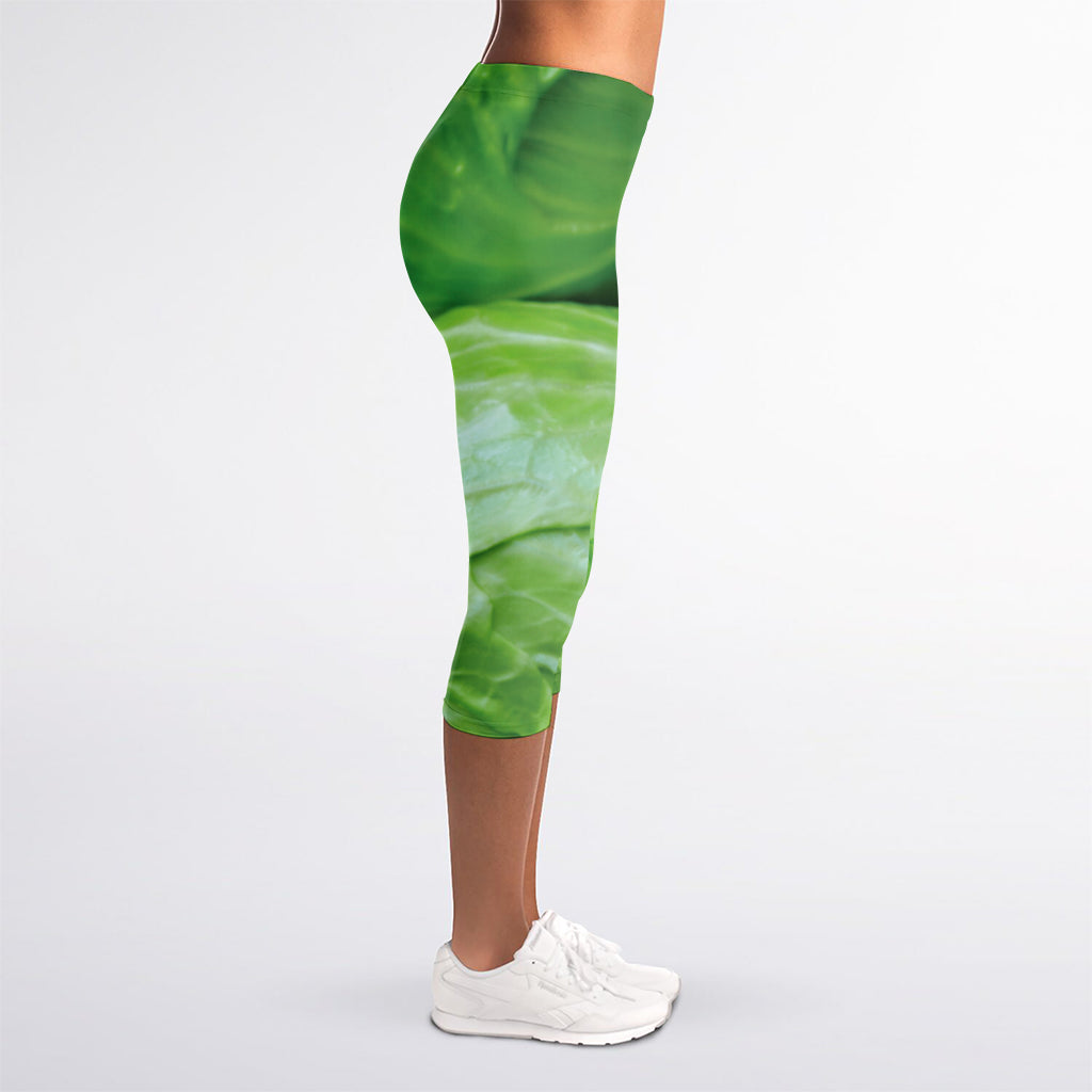 Green Cabbage Print Women's Capri Leggings