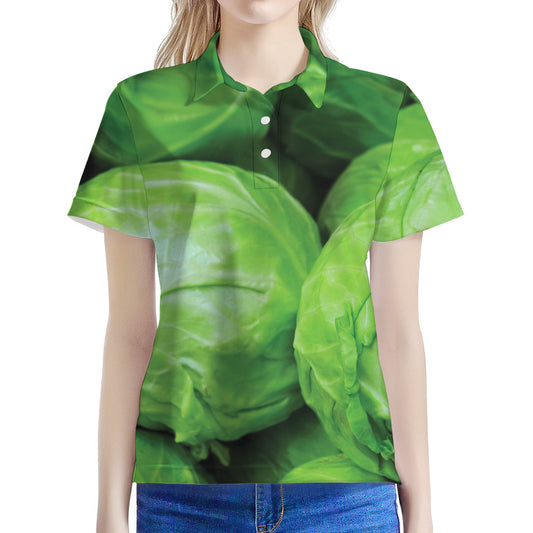 Green Cabbage Print Women's Polo Shirt